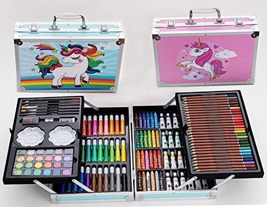 Unicorn Art & Craft Painting Box, Big Coloring Suitcase Multiple 145 Color Kit, Professional Drawing Water Color Pencils, Oil Pastel, Sketches & Acrylic Paint Brush for Girls and Boys