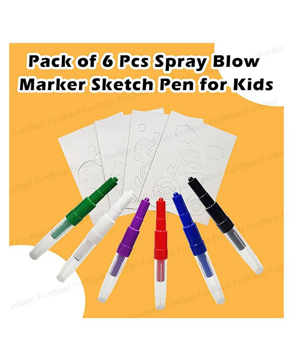 Magical Coloring Spray Blow Pens for Kids Pack of 6