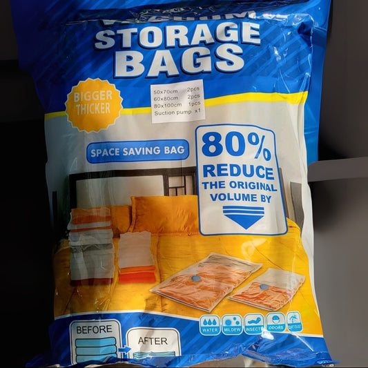 Vacuum Storage Bag Set – 5 Bags + 1 Pump