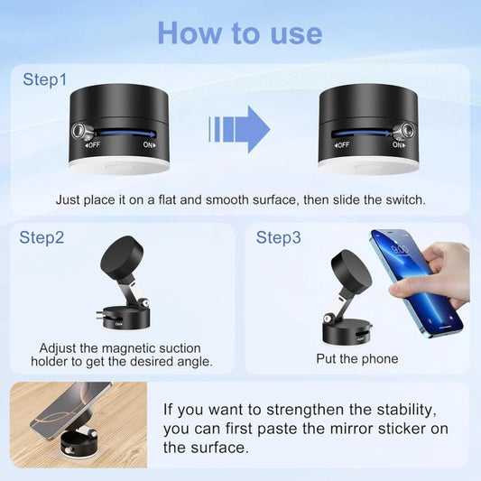 Magnetic Phone Stand with Adjustable Angle and Suction Base