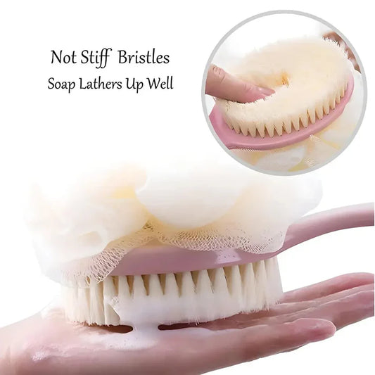 long handle 2 in 1 bath brush with loofah