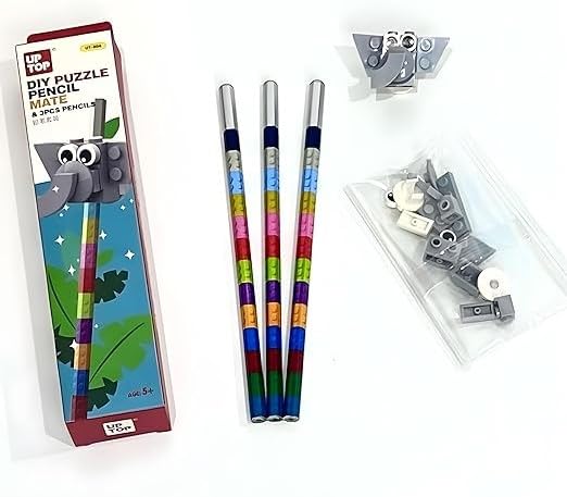 Puzzle Pencil Mate Educational fun with Ruler Scale and Pencil 2 in 1 Combo Stationery set For Kids | DIY Puzzle Ruler with 3 Pencil for Boys & Girls