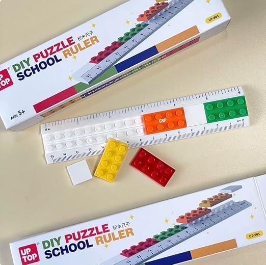 Puzzle Pencil Mate Educational fun with Ruler Scale and Pencil 2 in 1 Combo Stationery set For Kids | DIY Puzzle Ruler with 3 Pencil for Boys & Girls