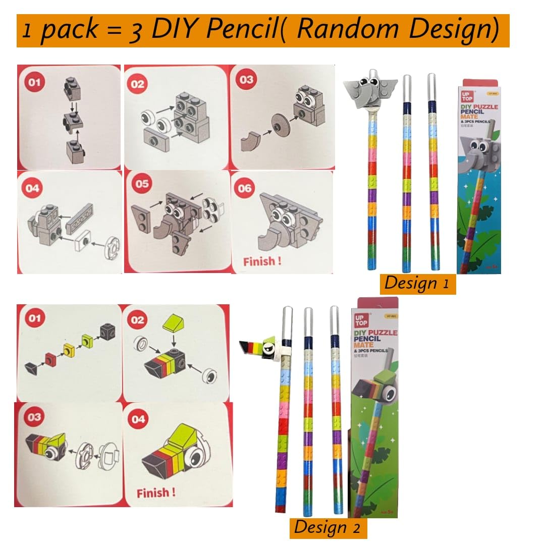 Puzzle Pencil Mate Educational fun with Ruler Scale and Pencil 2 in 1 Combo Stationery set For Kids | DIY Puzzle Ruler with 3 Pencil for Boys & Girls