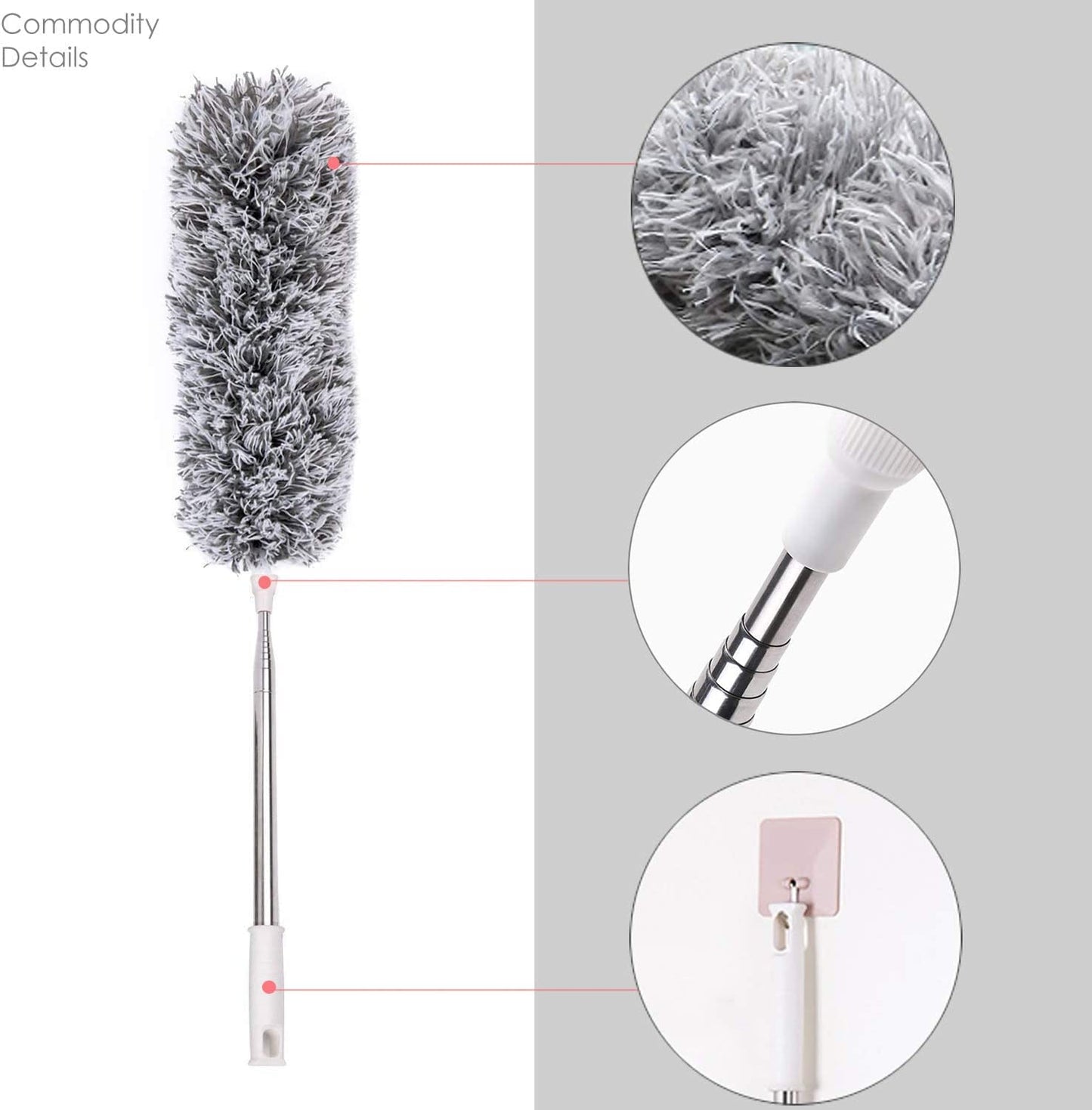Microfiber Feather Duster Bendable & Extendable Fan Cleaning Brush with 100 inches Expandable Pole Handle Washable Mop for High Ceiling Fans,Window Blinds, Furniture (Standard)
