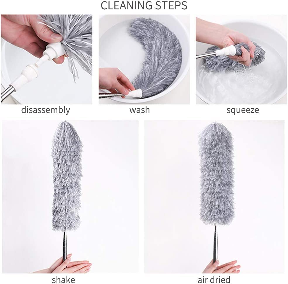Microfiber Feather Duster Bendable & Extendable Fan Cleaning Brush with 100 inches Expandable Pole Handle Washable Mop for High Ceiling Fans,Window Blinds, Furniture (Standard)