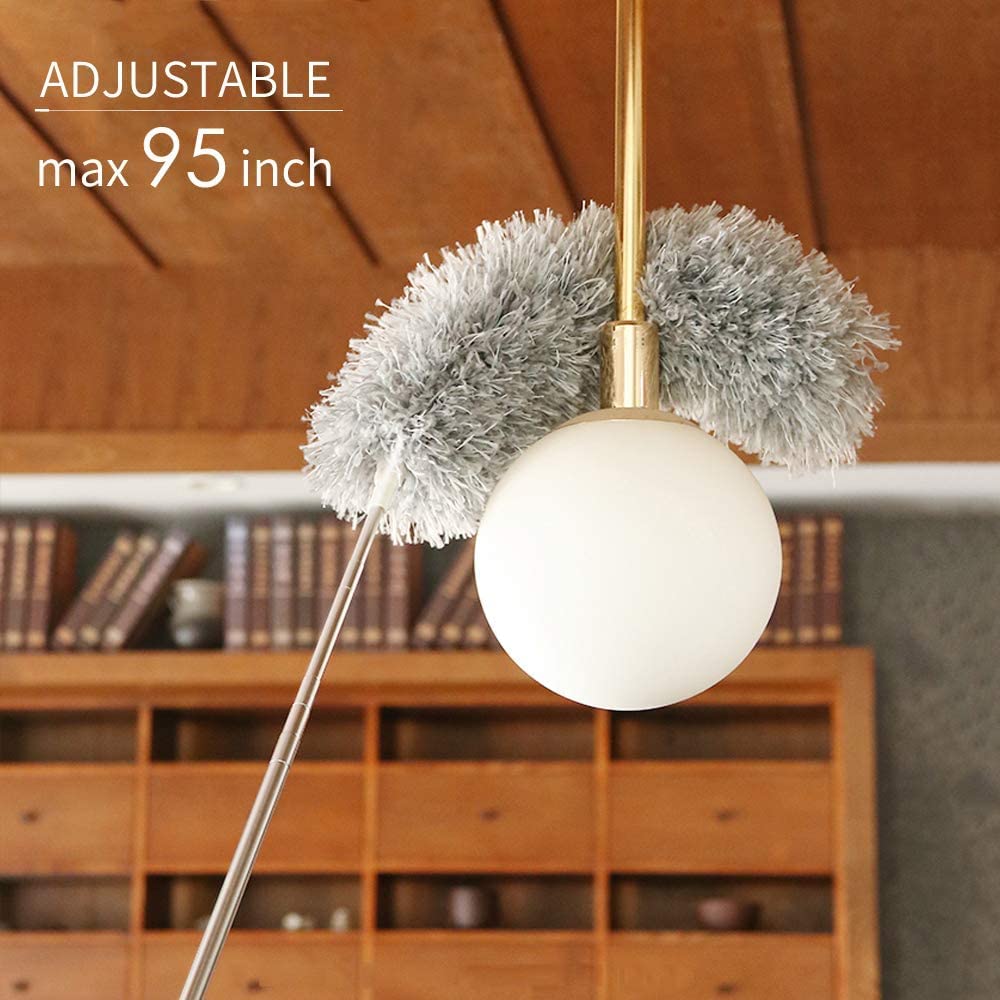 Microfiber Feather Duster Bendable & Extendable Fan Cleaning Brush with 100 inches Expandable Pole Handle Washable Mop for High Ceiling Fans,Window Blinds, Furniture (Standard)