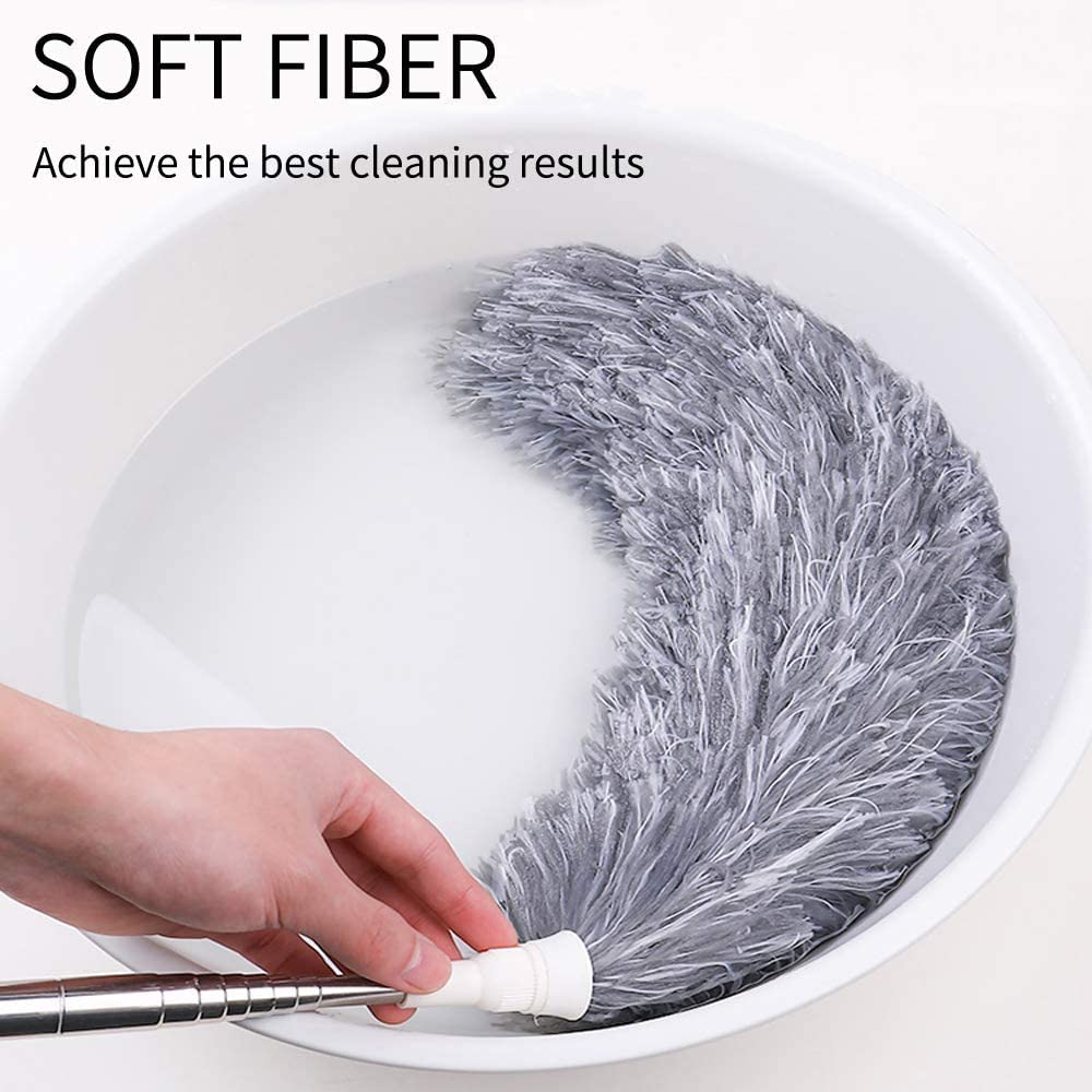 Microfiber Feather Duster Bendable & Extendable Fan Cleaning Brush with 100 inches Expandable Pole Handle Washable Mop for High Ceiling Fans,Window Blinds, Furniture (Standard)