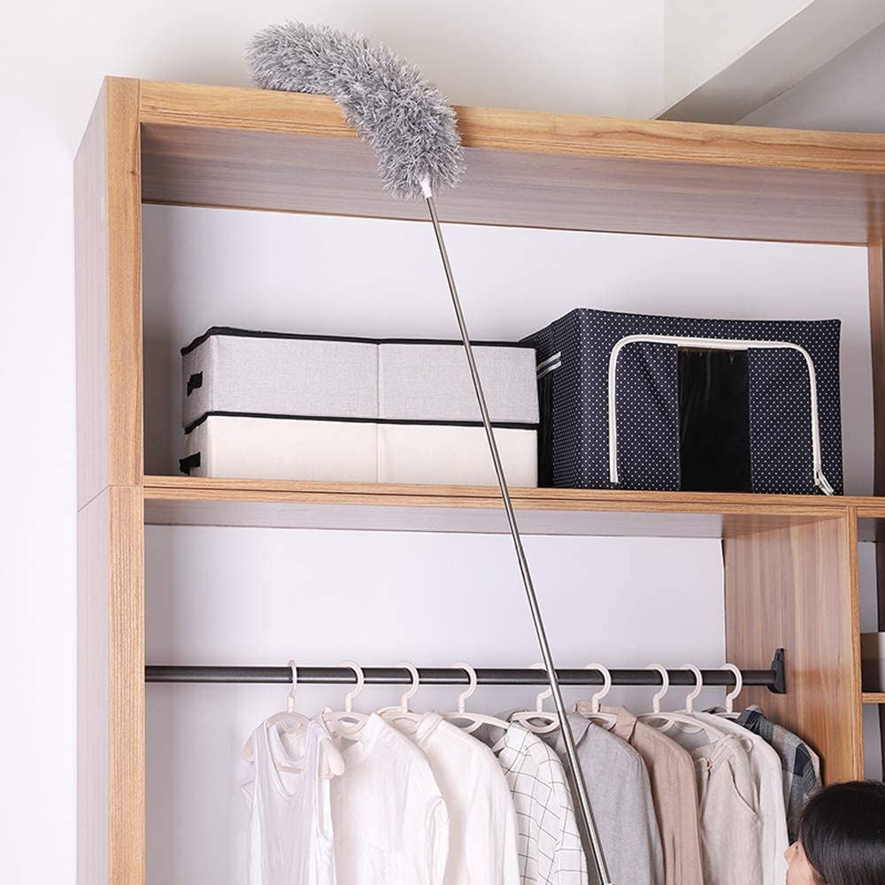 Microfiber Feather Duster Bendable & Extendable Fan Cleaning Brush with 100 inches Expandable Pole Handle Washable Mop for High Ceiling Fans,Window Blinds, Furniture (Standard)