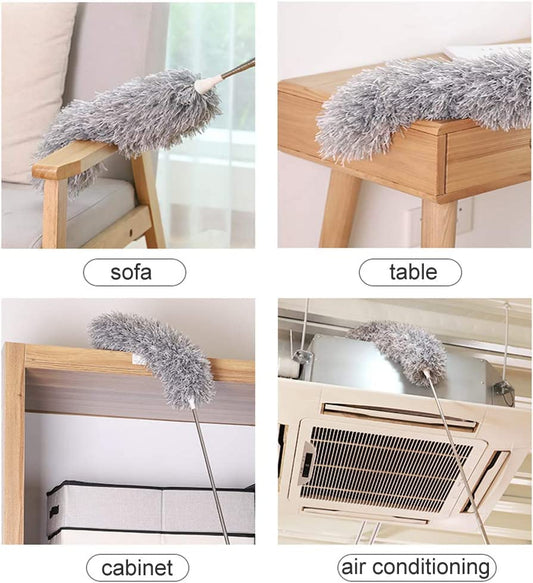 Microfiber Feather Duster Bendable & Extendable Fan Cleaning Brush with 100 inches Expandable Pole Handle Washable Mop for High Ceiling Fans,Window Blinds, Furniture (Standard)