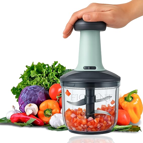 Manual Hand Press Push Chopper 1000 ML with 6 Blades for Effortless Chopping, Vegetables & Fruits Chopper Mixer Cutter to Cut Onion, Salad, Tomato, Potato – Handy Push Choppers, Kitchen Tool
