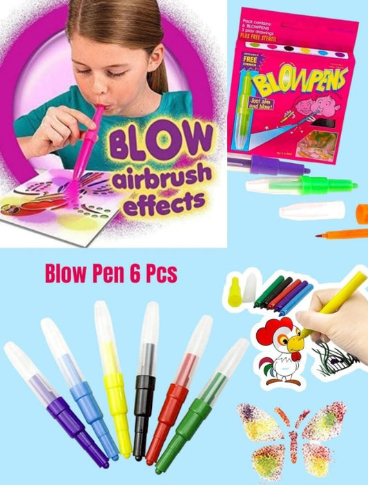 Magical Coloring Spray Blow Pens for Kids Pack of 6