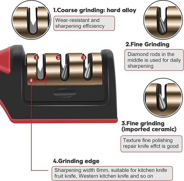 3 in 1 Knife Sharpener Manual Kitchenware Gadgets Sharpening Tool for all Knives Knife Sharpening Steel (Stainless Steel, Plastic)