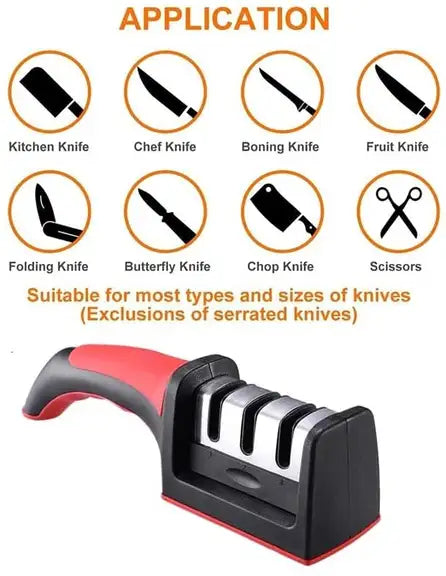 3 in 1 Knife Sharpener Manual Kitchenware Gadgets Sharpening Tool for all Knives Knife Sharpening Steel (Stainless Steel, Plastic)