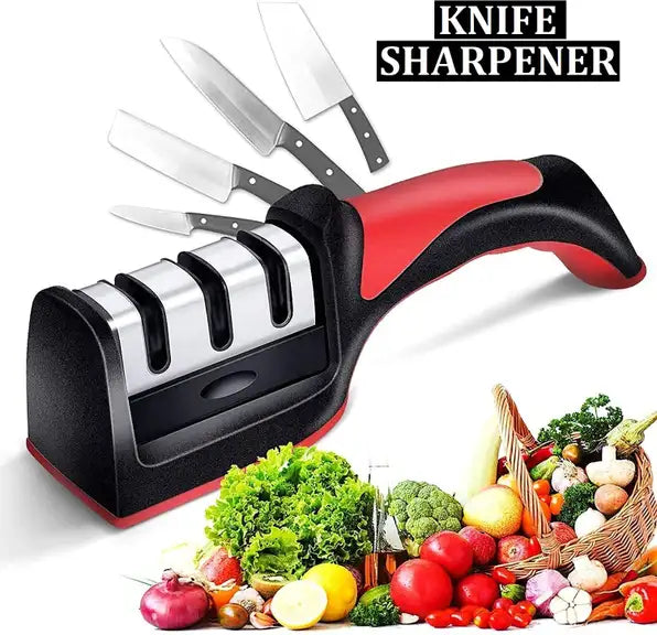 3 in 1 Knife Sharpener Manual Kitchenware Gadgets Sharpening Tool for all Knives Knife Sharpening Steel (Stainless Steel, Plastic)