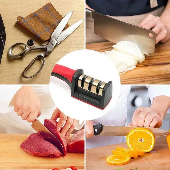 3 in 1 Knife Sharpener Manual Kitchenware Gadgets Sharpening Tool for all Knives Knife Sharpening Steel (Stainless Steel, Plastic)