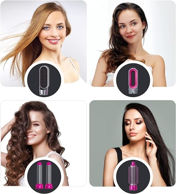 5-in-1 Hair Dryer Brush |Multifunctional Hot Air Styler |Detachable Brush for Drying, Curling & Straightening, All Hair Types with Auto-Curl Function