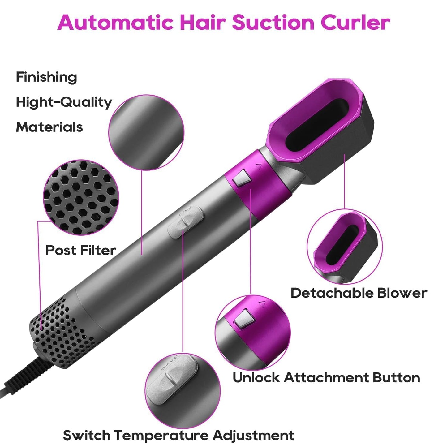 5-in-1 Hair Dryer Brush |Multifunctional Hot Air Styler |Detachable Brush for Drying, Curling & Straightening, All Hair Types with Auto-Curl Function