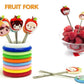 Colourful Ring Style Stainless Steel Fruit Fork Stand with 8 Cartoon Shape Suitable for Fruit-Salad, Multi Color