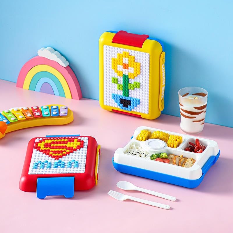Building Block Lunch Box DIY Your Own Pattern Leak Proof Bento Box 1100ml Capacity 500Pcs Bricks Easy to Open School Lunch Box
