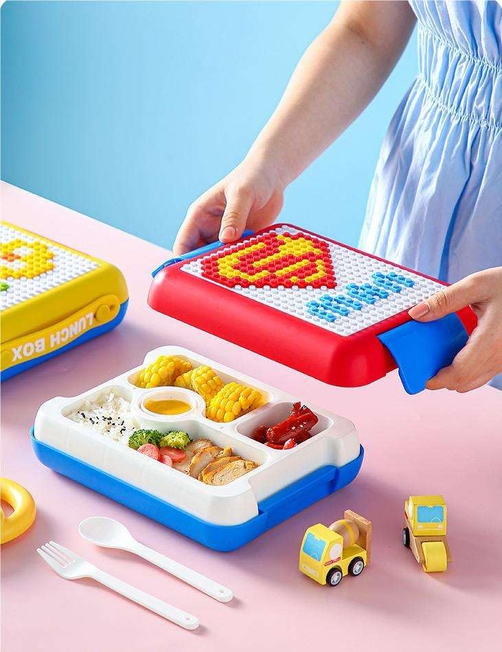 Building Block Lunch Box DIY Your Own Pattern Leak Proof Bento Box 1100ml Capacity 500Pcs Bricks Easy to Open School Lunch Box