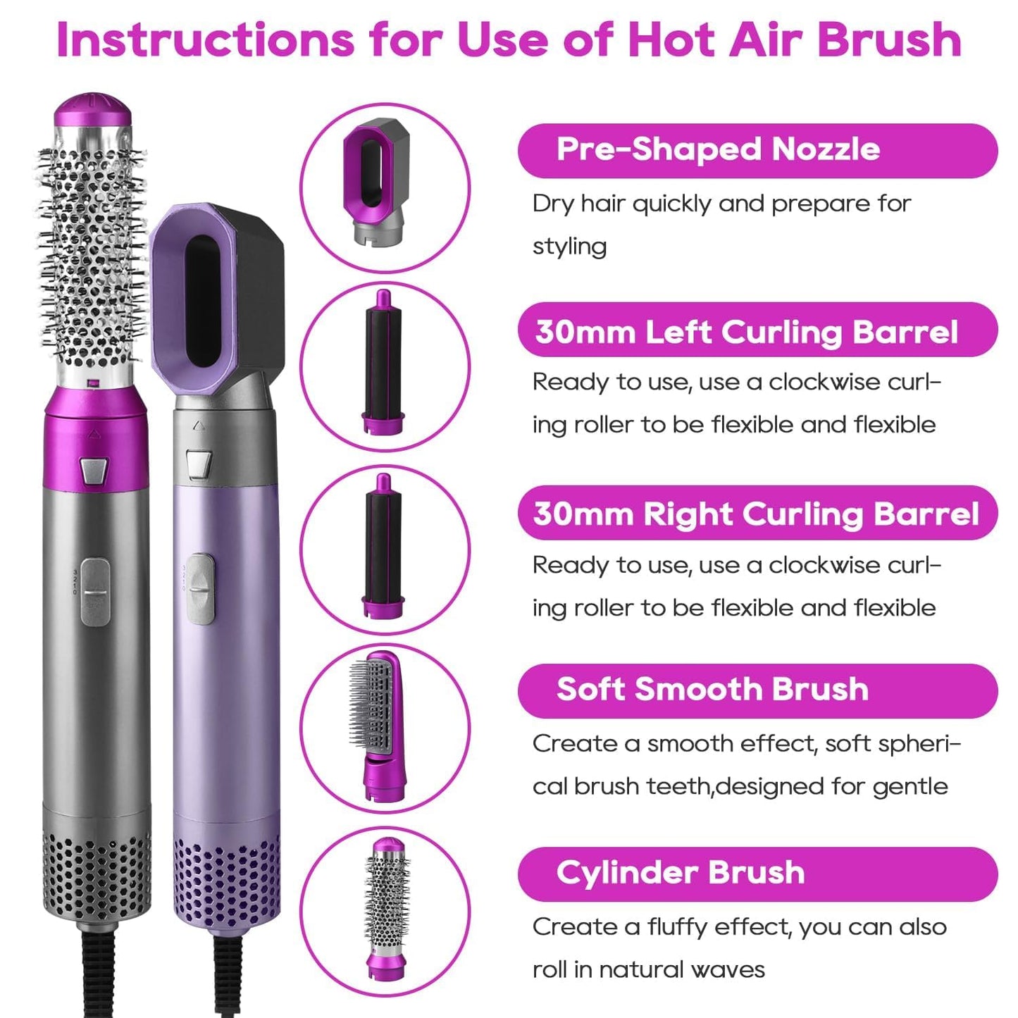 5-in-1 Hair Dryer Brush |Multifunctional Hot Air Styler |Detachable Brush for Drying, Curling & Straightening, All Hair Types with Auto-Curl Function