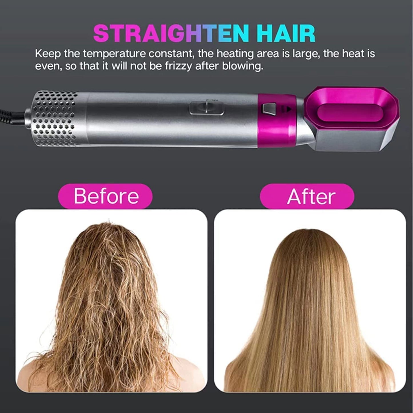 5-in-1 Hair Dryer Brush |Multifunctional Hot Air Styler |Detachable Brush for Drying, Curling & Straightening, All Hair Types with Auto-Curl Function