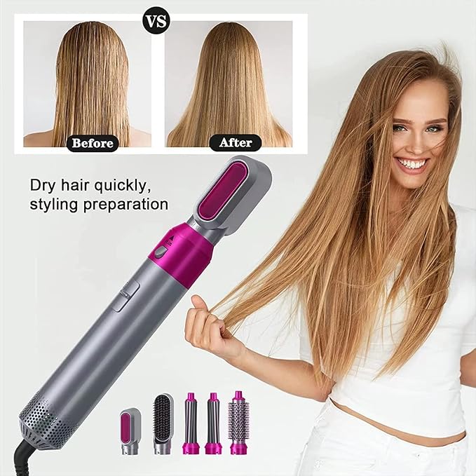 5-in-1 Hair Dryer Brush |Multifunctional Hot Air Styler |Detachable Brush for Drying, Curling & Straightening, All Hair Types with Auto-Curl Function