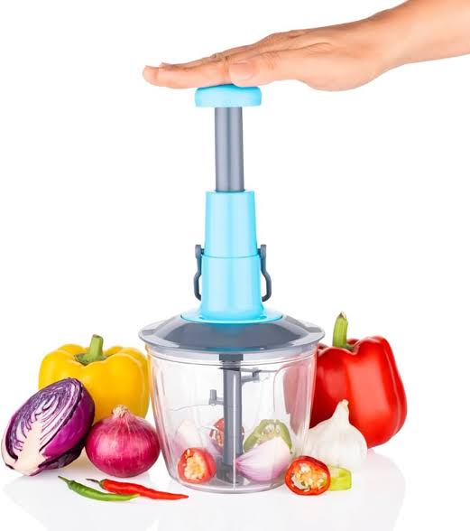 Manual Hand Press Push Chopper 1000 ML with 6 Blades for Effortless Chopping, Vegetables & Fruits Chopper Mixer Cutter to Cut Onion, Salad, Tomato, Potato – Handy Push Choppers, Kitchen Tool